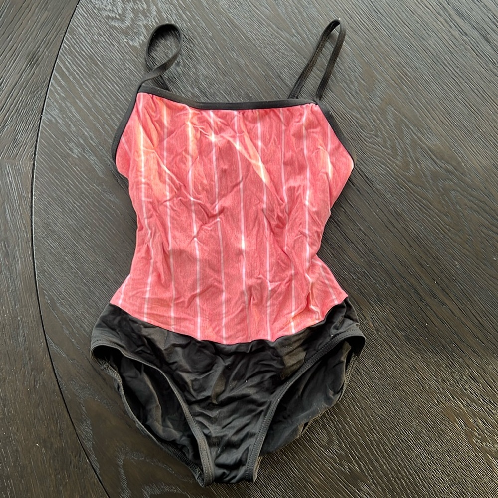 Harmonie Black Pink Vertical Stripe Camisole Leotard Size Small